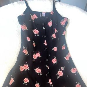 Black/Pink Floral Short Sundress w/buttons, and bottom slits